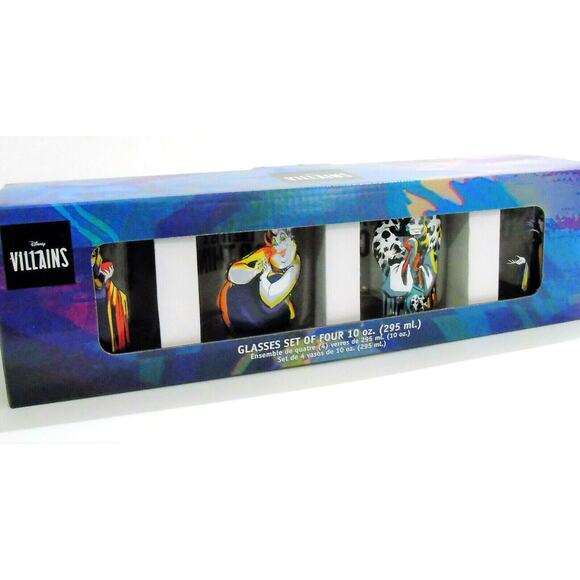 Disney Set (4) VILLAINS ROCKS GLASSES 10oz Cruella Maleficent Evil Queen Ursula! - Picture 2 of 7